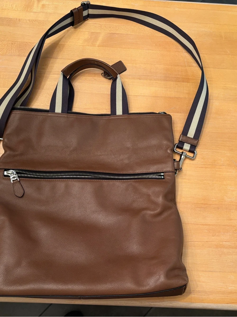 Coach Charles Foldover Leather Tote Crossbody Brown Large Laptop Bag